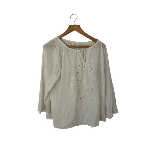 Joie Gauze Top Shirt Cotton Bohemian Tie Neck White Size L - Picture 4 of 5